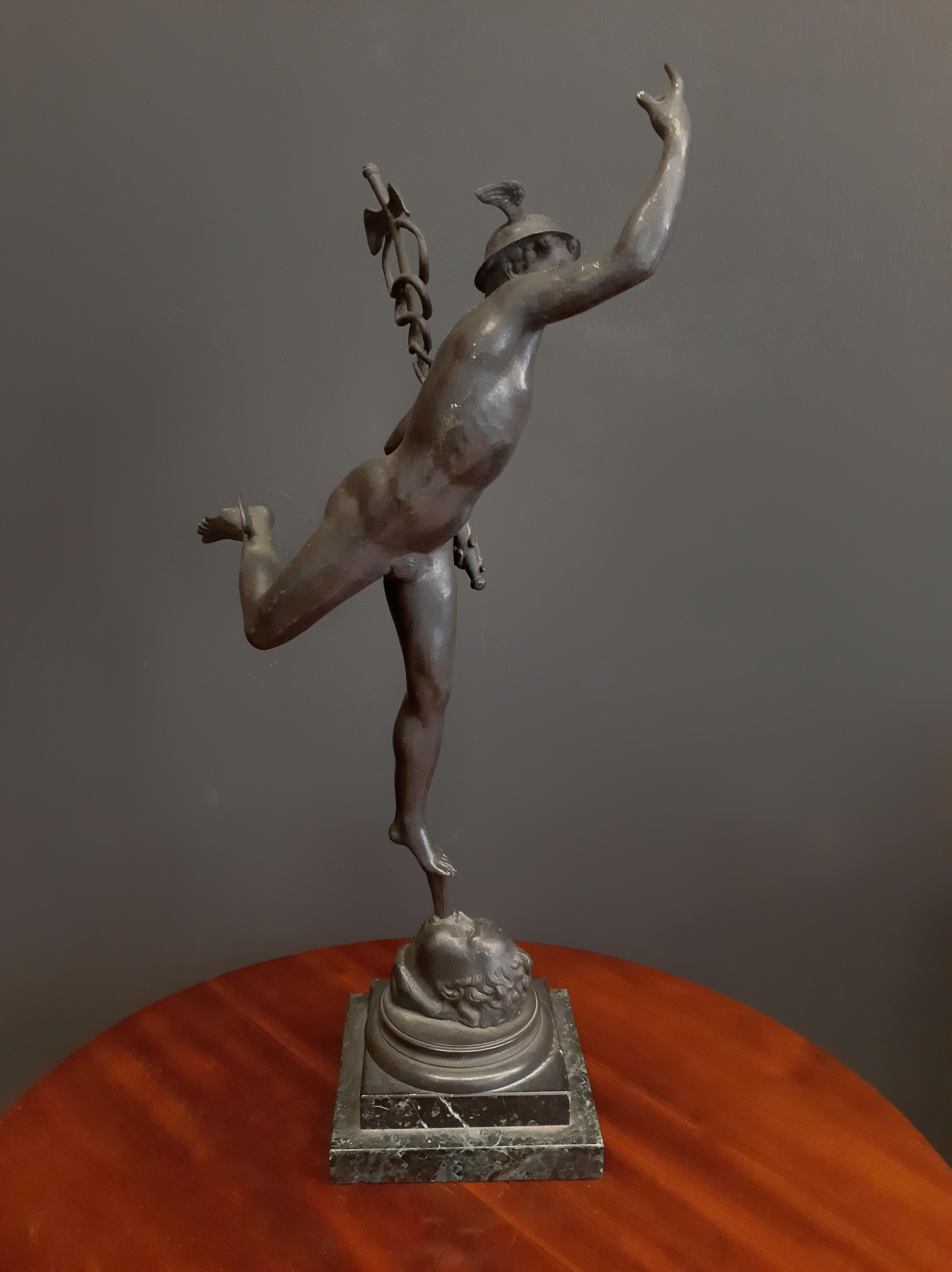 European 19th Century Grand Tour Bronze Sculpture of Mercurius (Hermes), Marble base For Sale