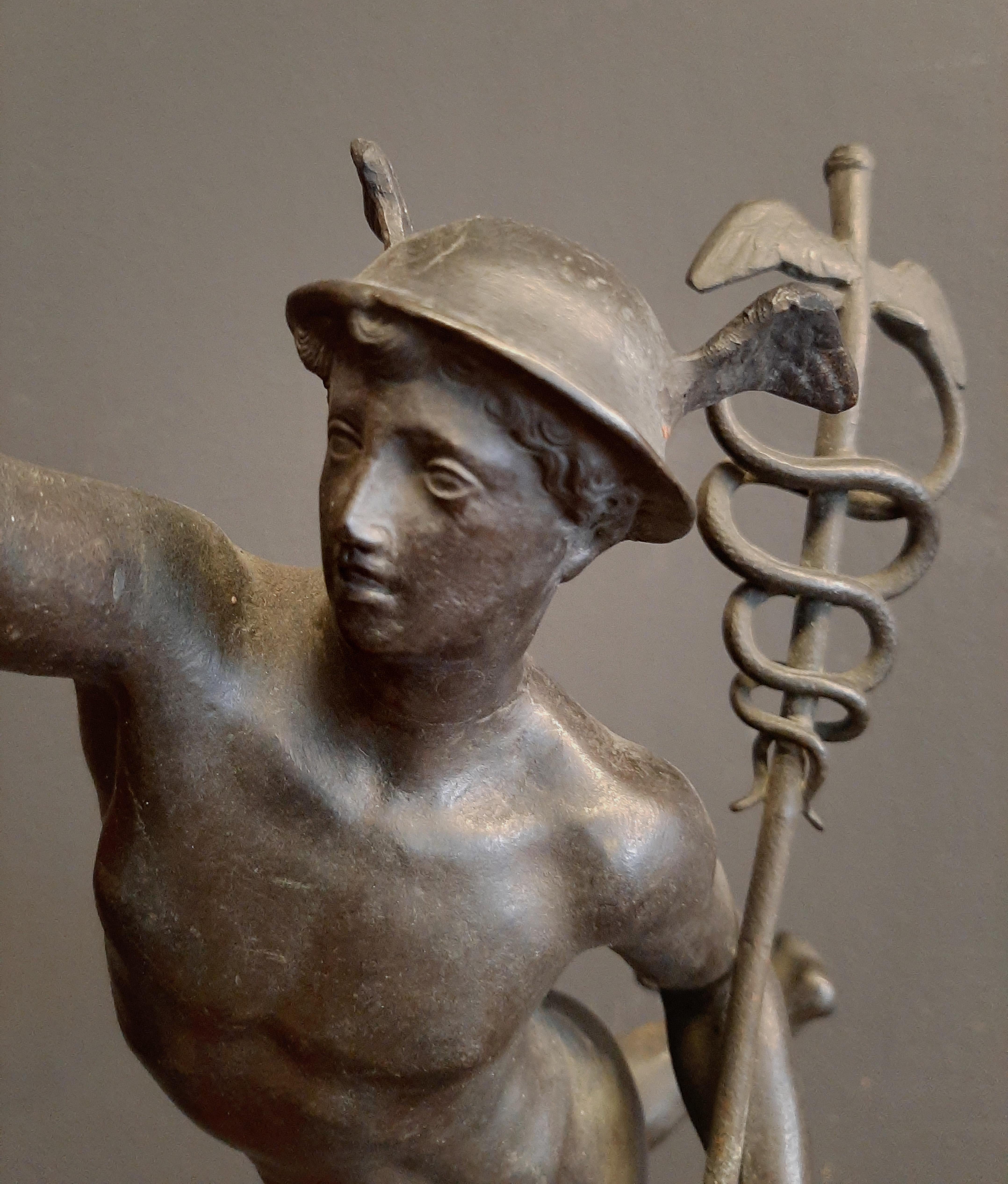 19th Century Grand Tour Bronze Sculpture of Mercurius (Hermes), Marble base For Sale 2