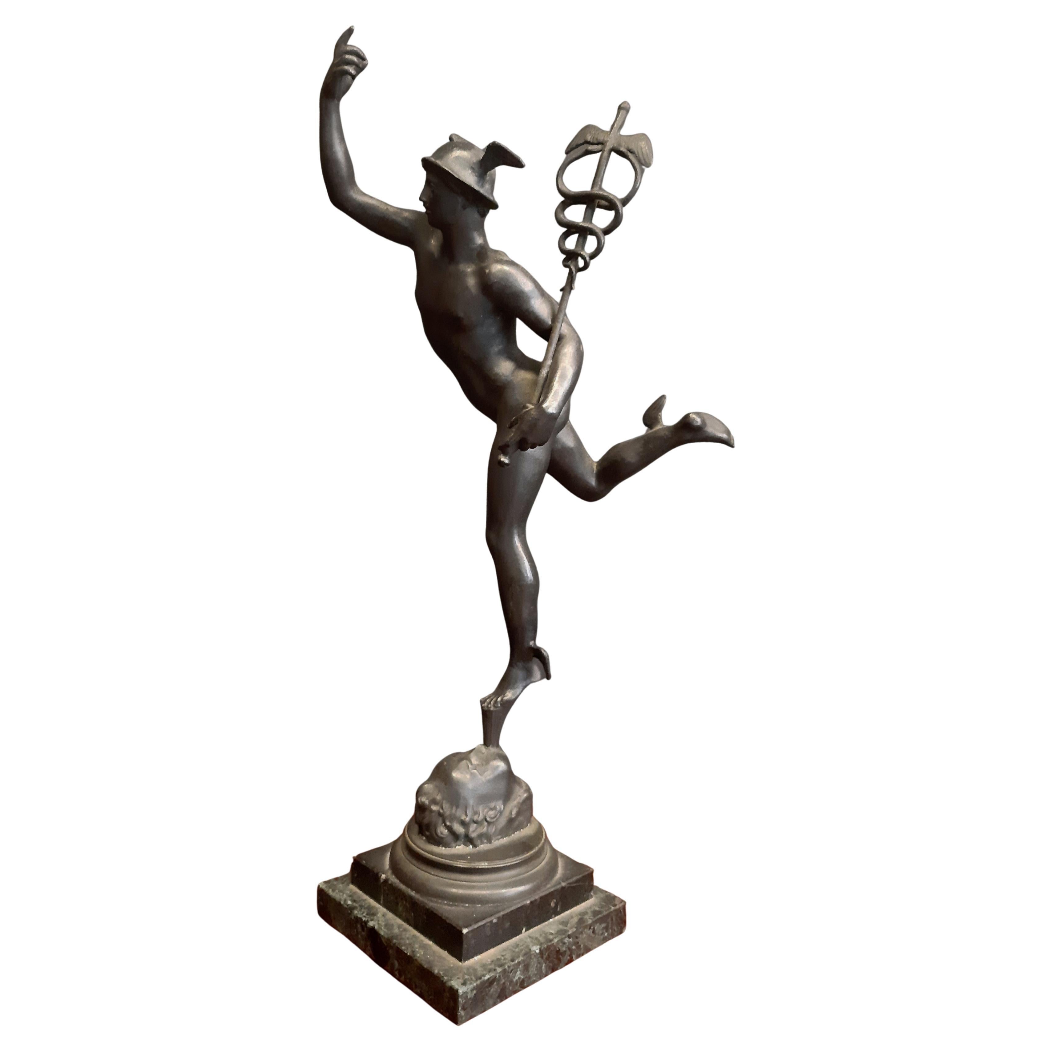 19th Century Grand Tour Bronze Sculpture of Mercurius (Hermes), Marble base For Sale