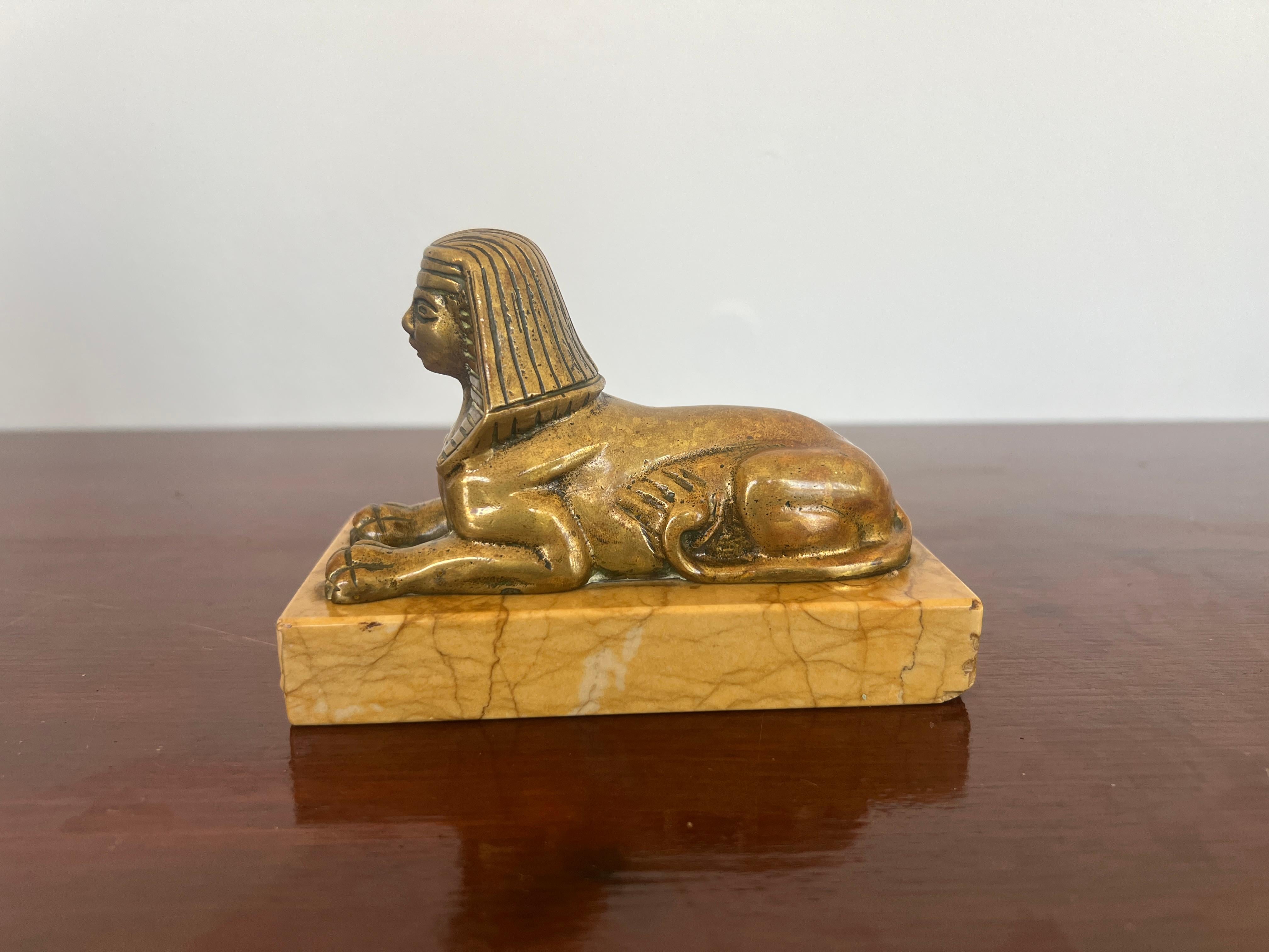French 19th Century, Grand Tour Bronze Sphinx Statue on Sienna Marble Base For Sale