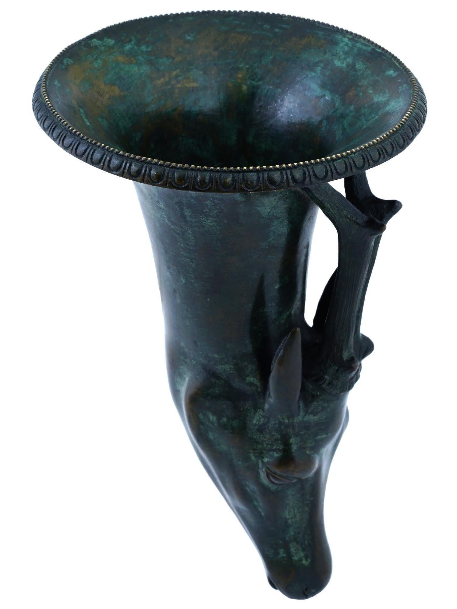 Patinated 19th Century Grand Tour Bronze Stag Form Rhyton Cup  For Sale