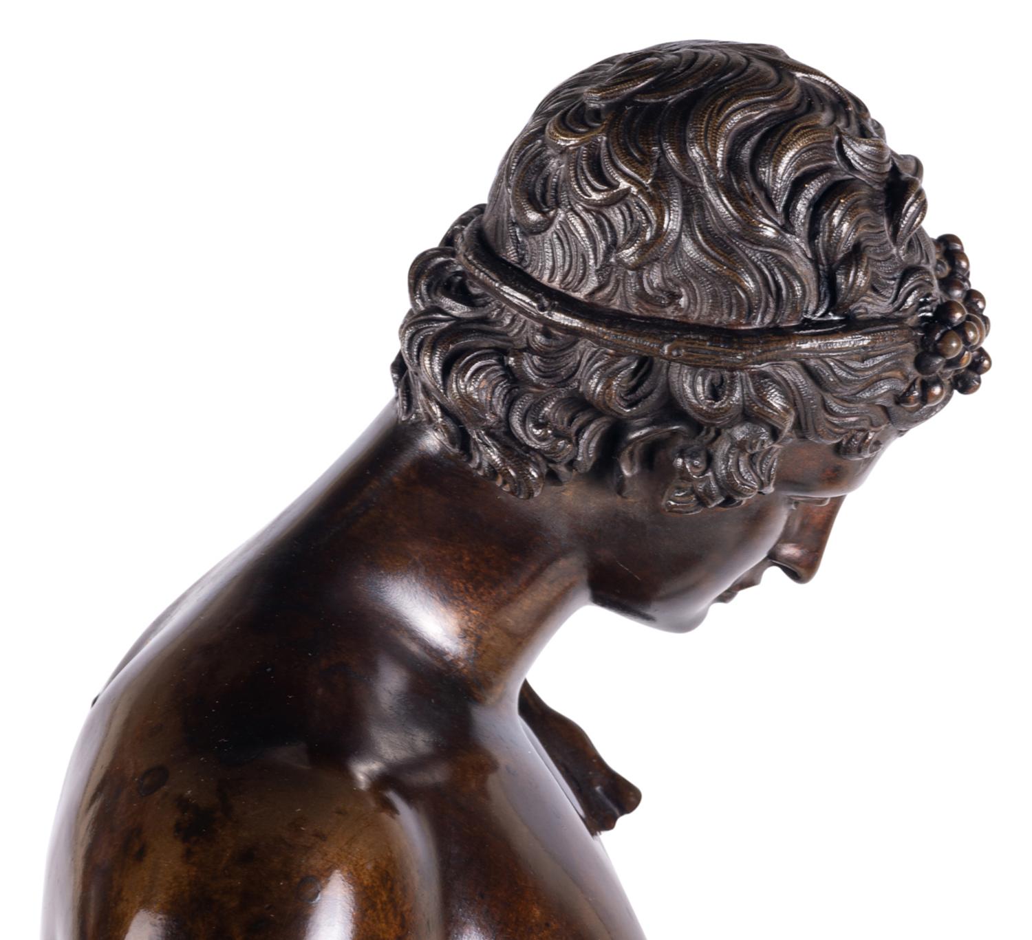 Patinated 19th Century Grand Tour Bronze Statue of Narcissus For Sale