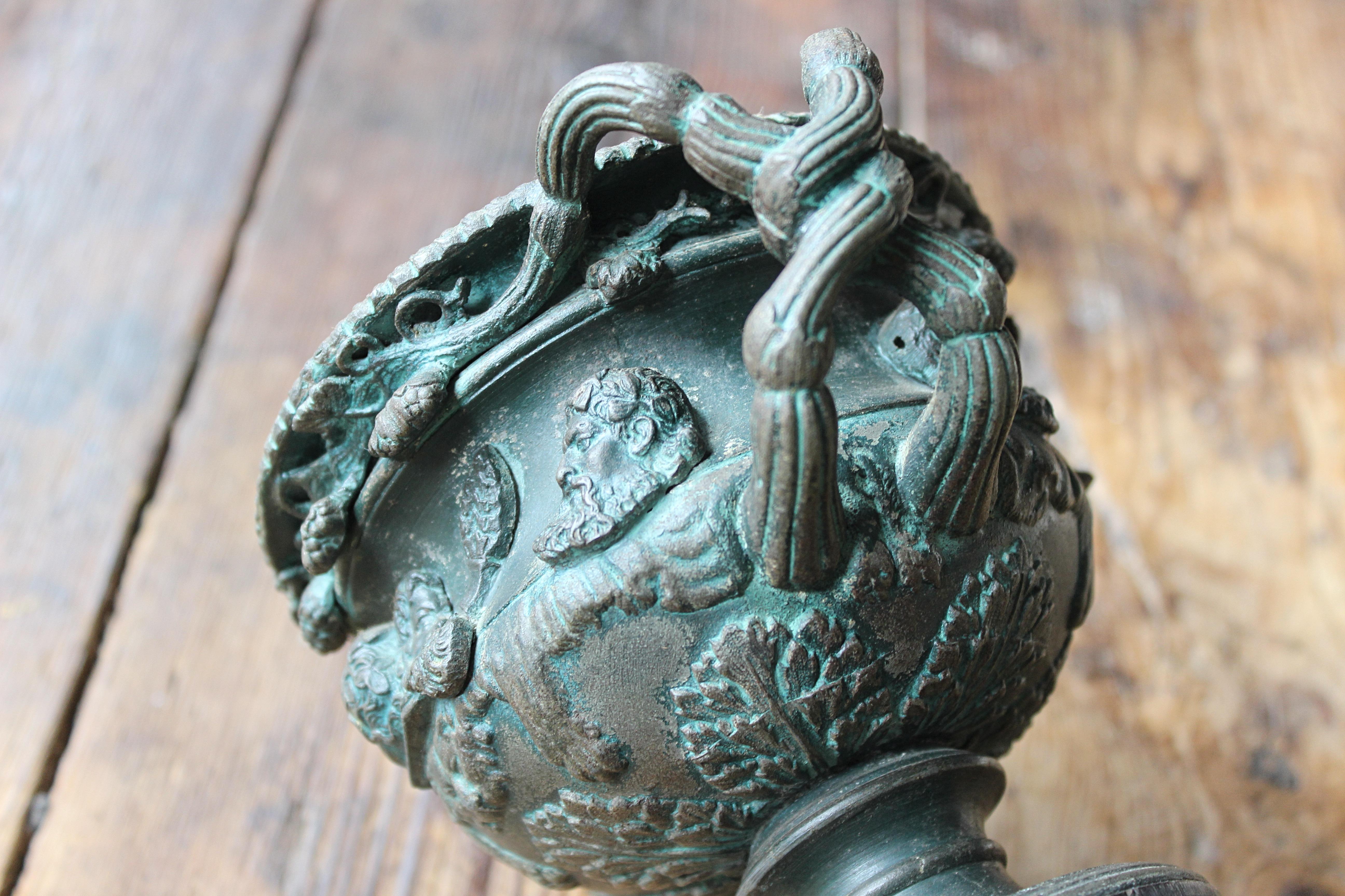 19th Century Grand Tour Bronze Verdigris Ebonised Warwick Vase Model Urn Desk  8