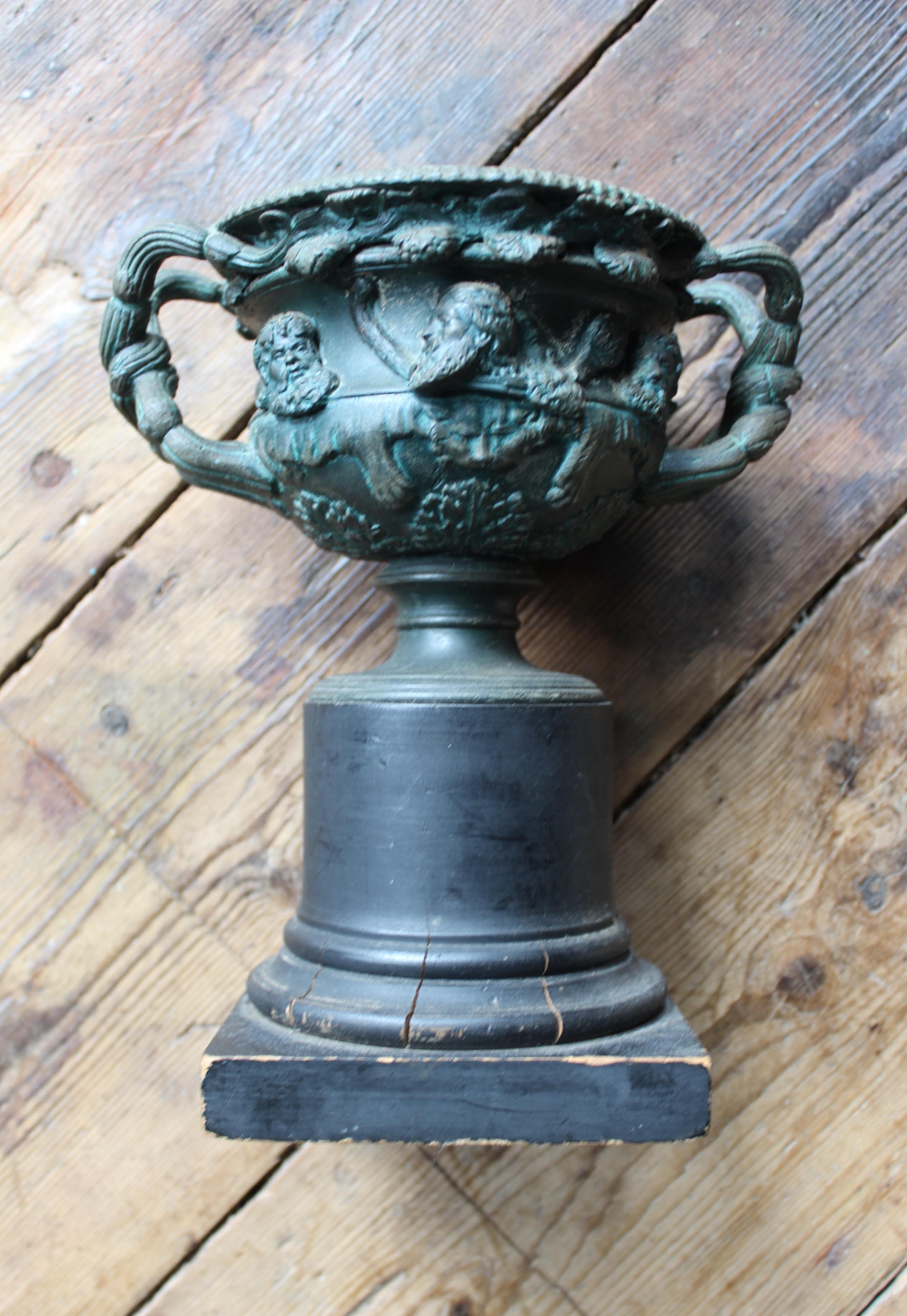 19th Century Grand Tour Bronze Verdigris Ebonised Warwick Vase Model Urn Desk  9
