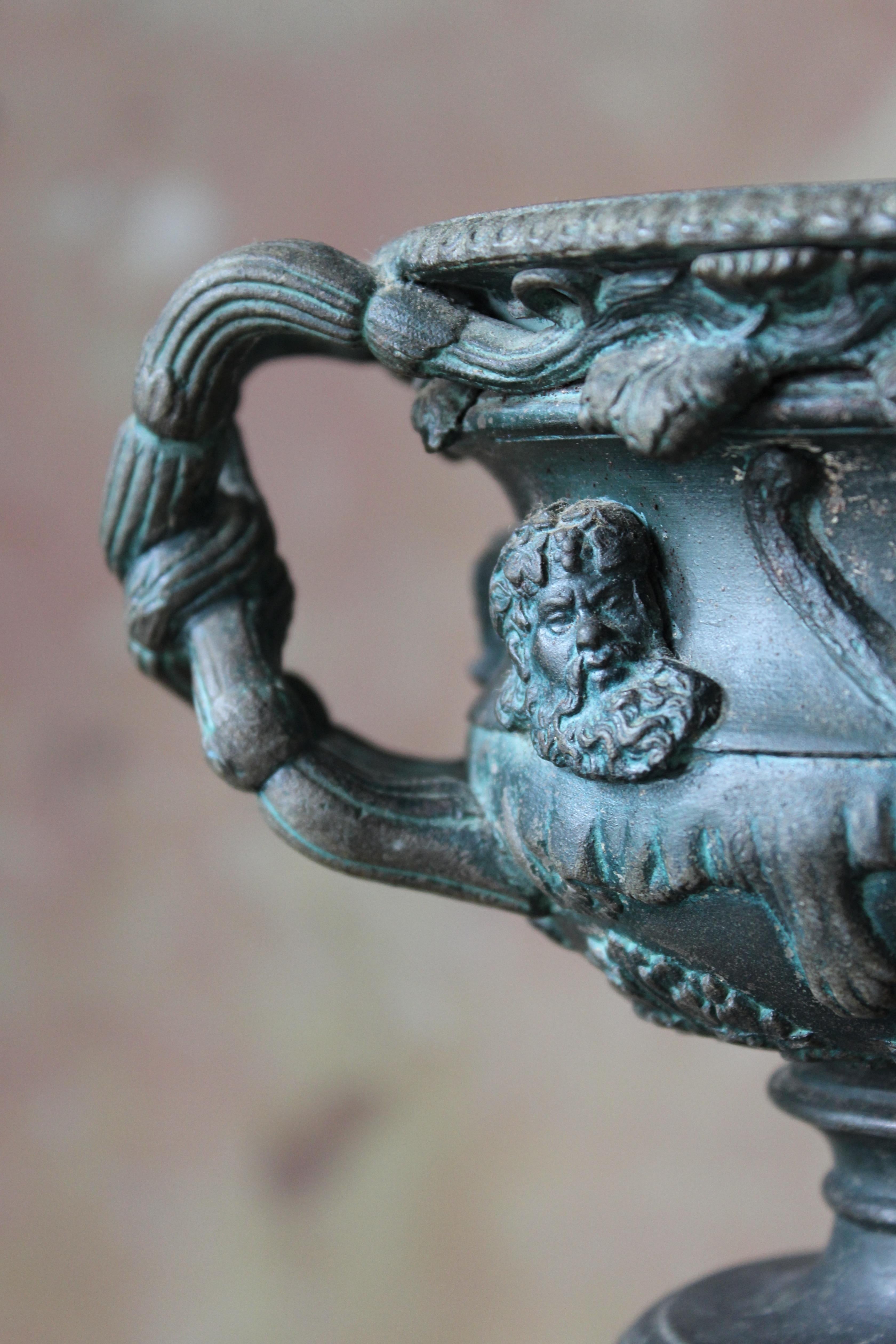 19th Century Grand Tour Bronze Verdigris Ebonised Warwick Vase Model Urn Desk  1