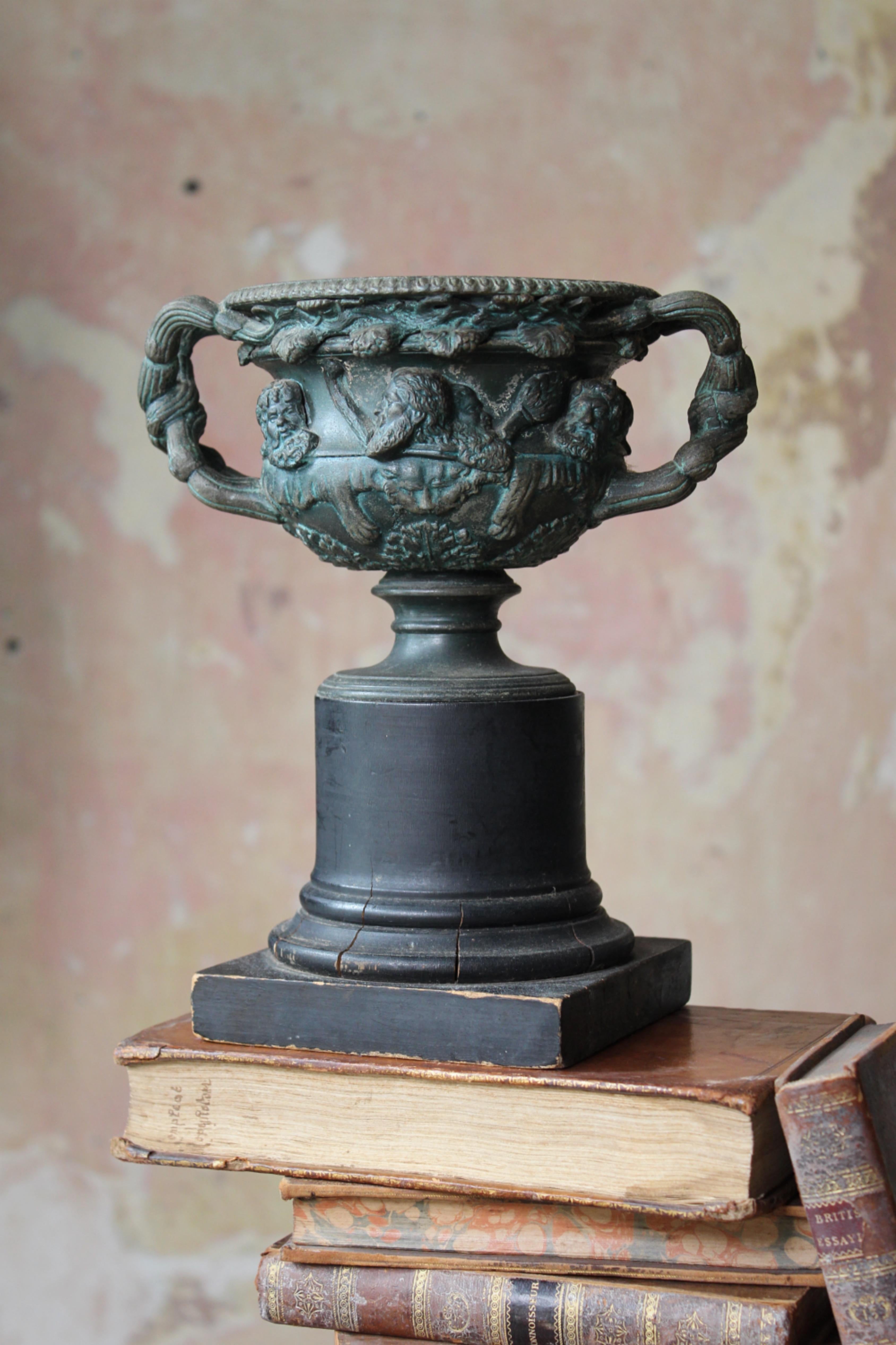 19th Century Grand Tour Bronze Verdigris Ebonised Warwick Vase Model Urn Desk  5