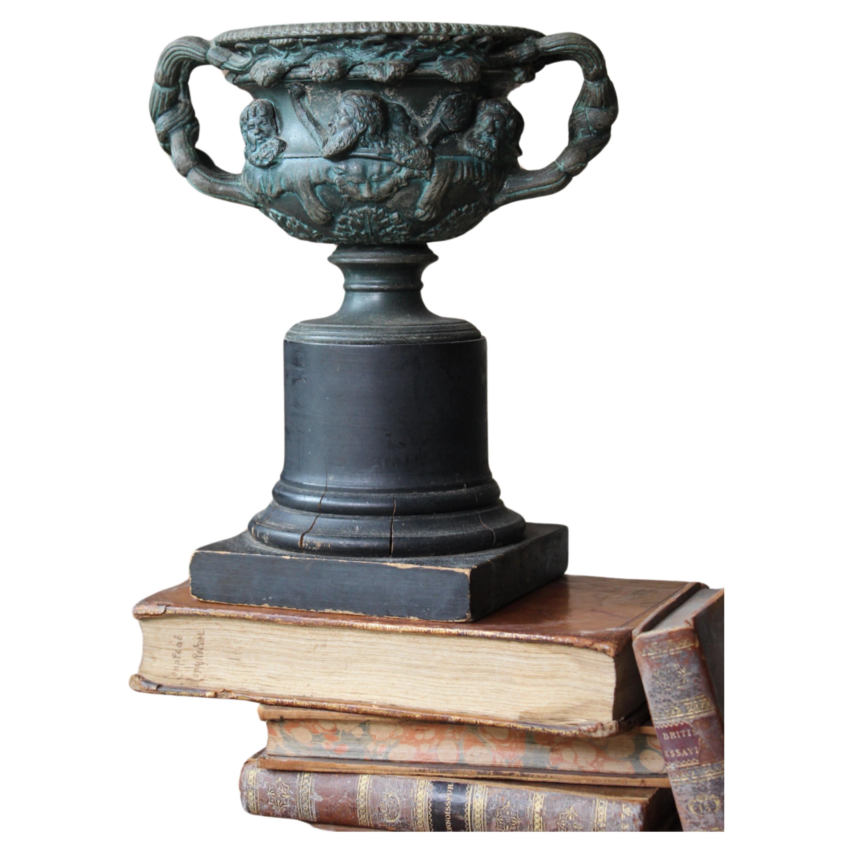 19th Century Grand Tour Bronze Verdigris Ebonised Warwick Vase Model Urn Desk 