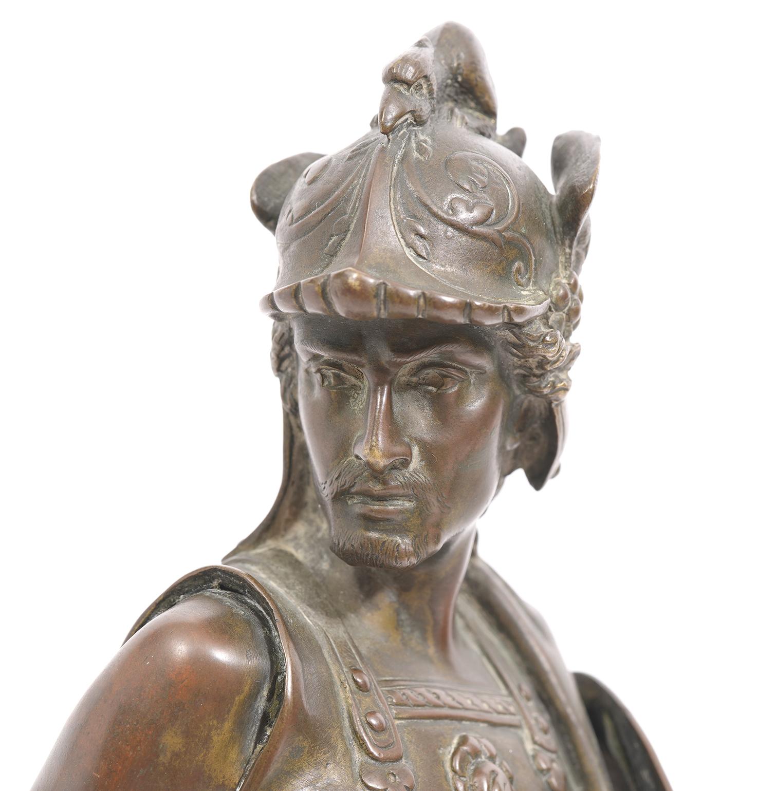 19th Century Grand Tour Bronze Warrior Mounted on Marble Base 16 Inches Tall Bon état - En vente à Ft. Lauderdale, FL