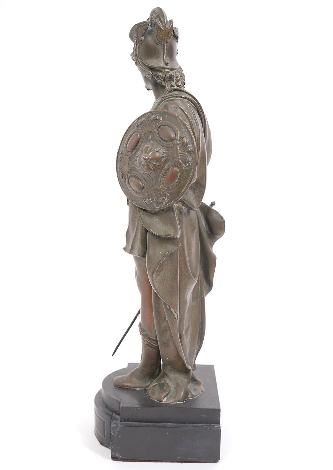 19th Century Grand Tour Bronze Warrior Mounted on Marble Base 16 Inches Tall en vente 1