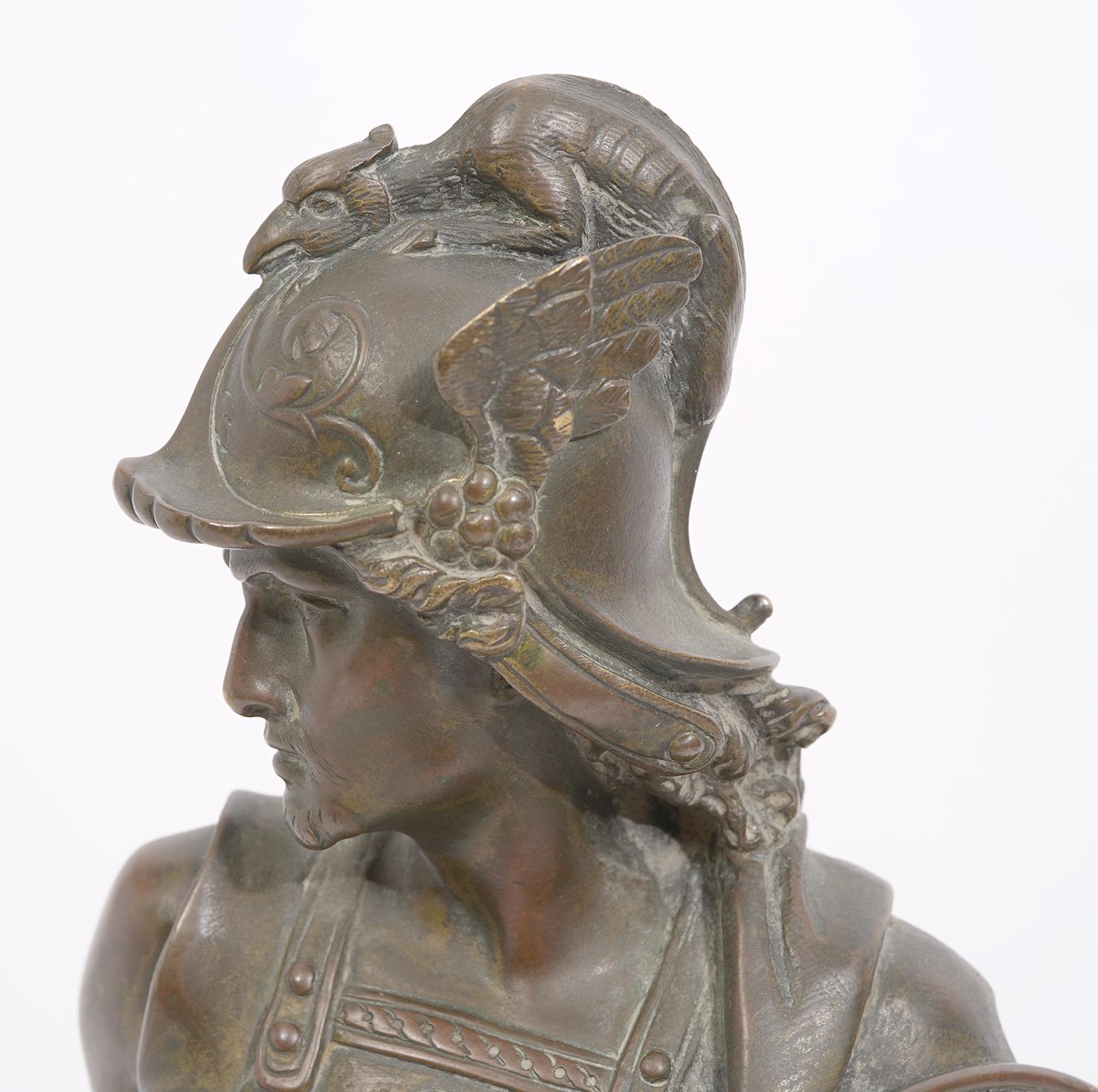 19th Century Grand Tour Bronze Warrior Mounted on Marble Base 16 Inches Tall en vente 3