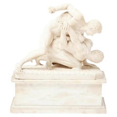 Modèle en albâtre sculpté des lutteurs du Grand Tour du XIXe siècle, vers 1895