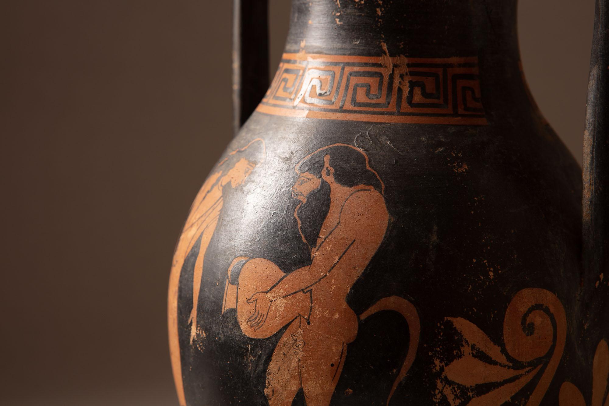 19th Century Grand Tour Greek Terracotta Vessel of Amphora Form, Black and Brown 2