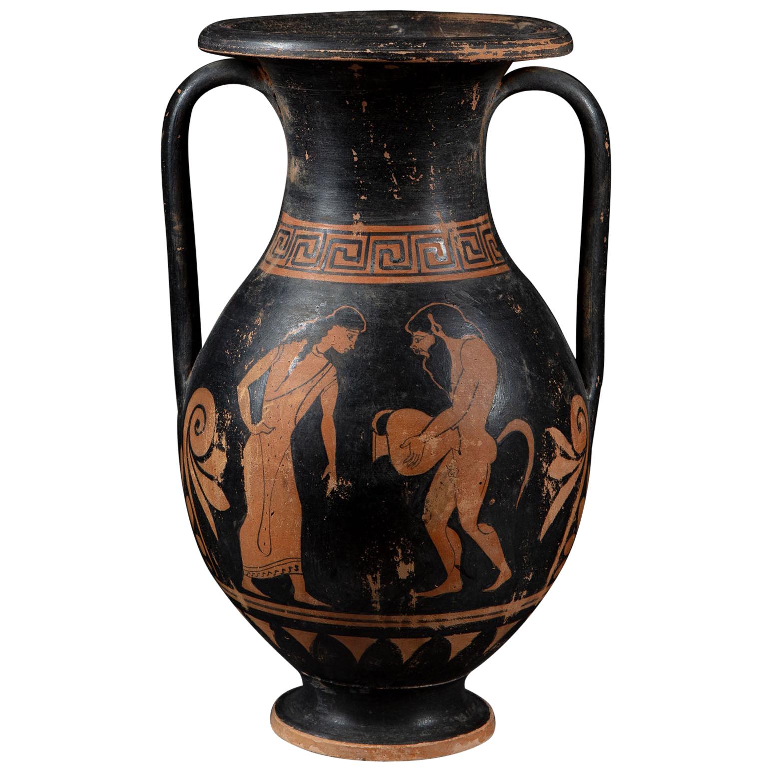 19th Century Grand Tour Greek Terracotta Vessel of Amphora Form, Black and Brown
