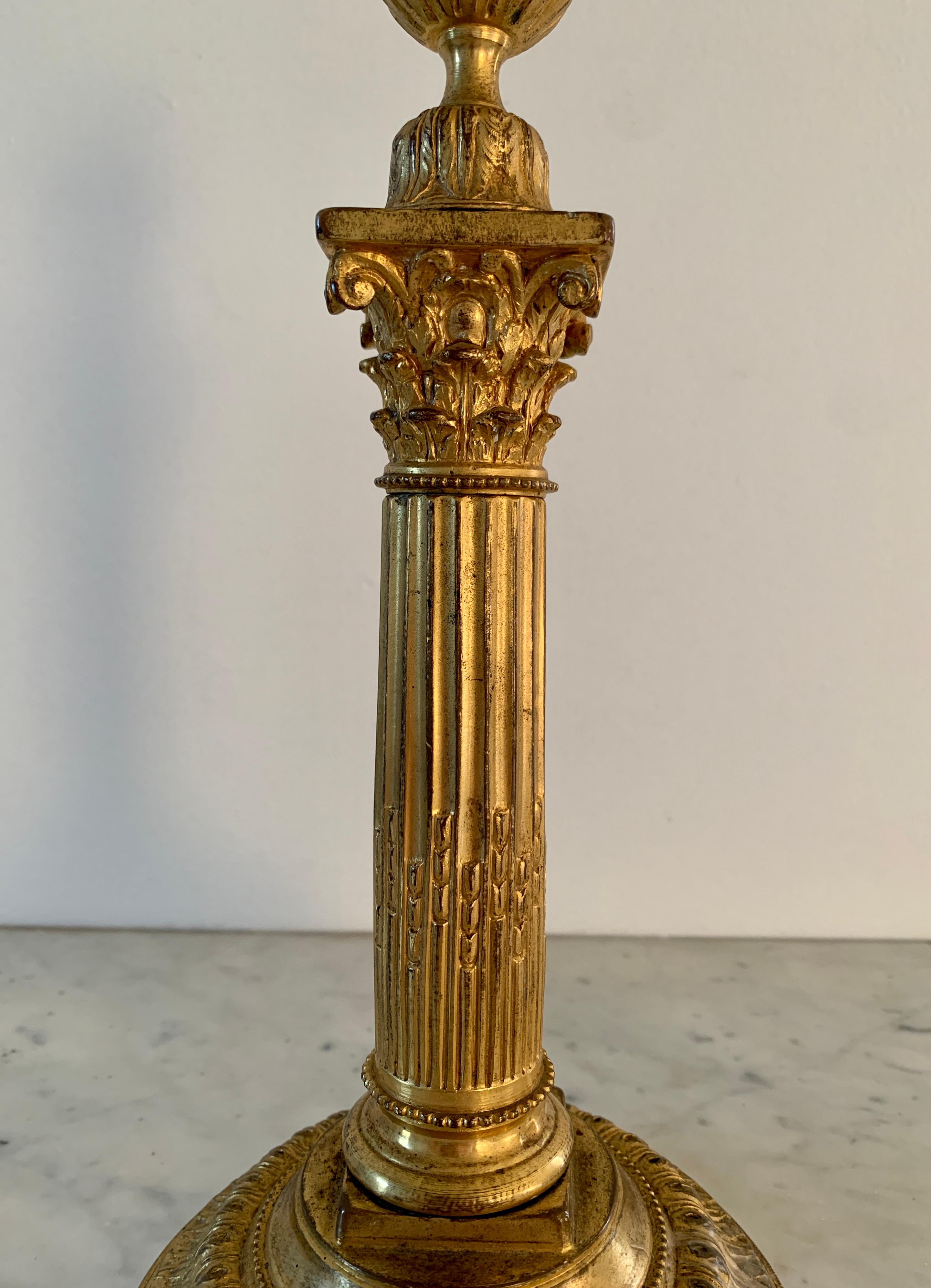 19th Century Grand Tour Italian Corinthian Column Bronze Candle Holders, Pair For Sale 1