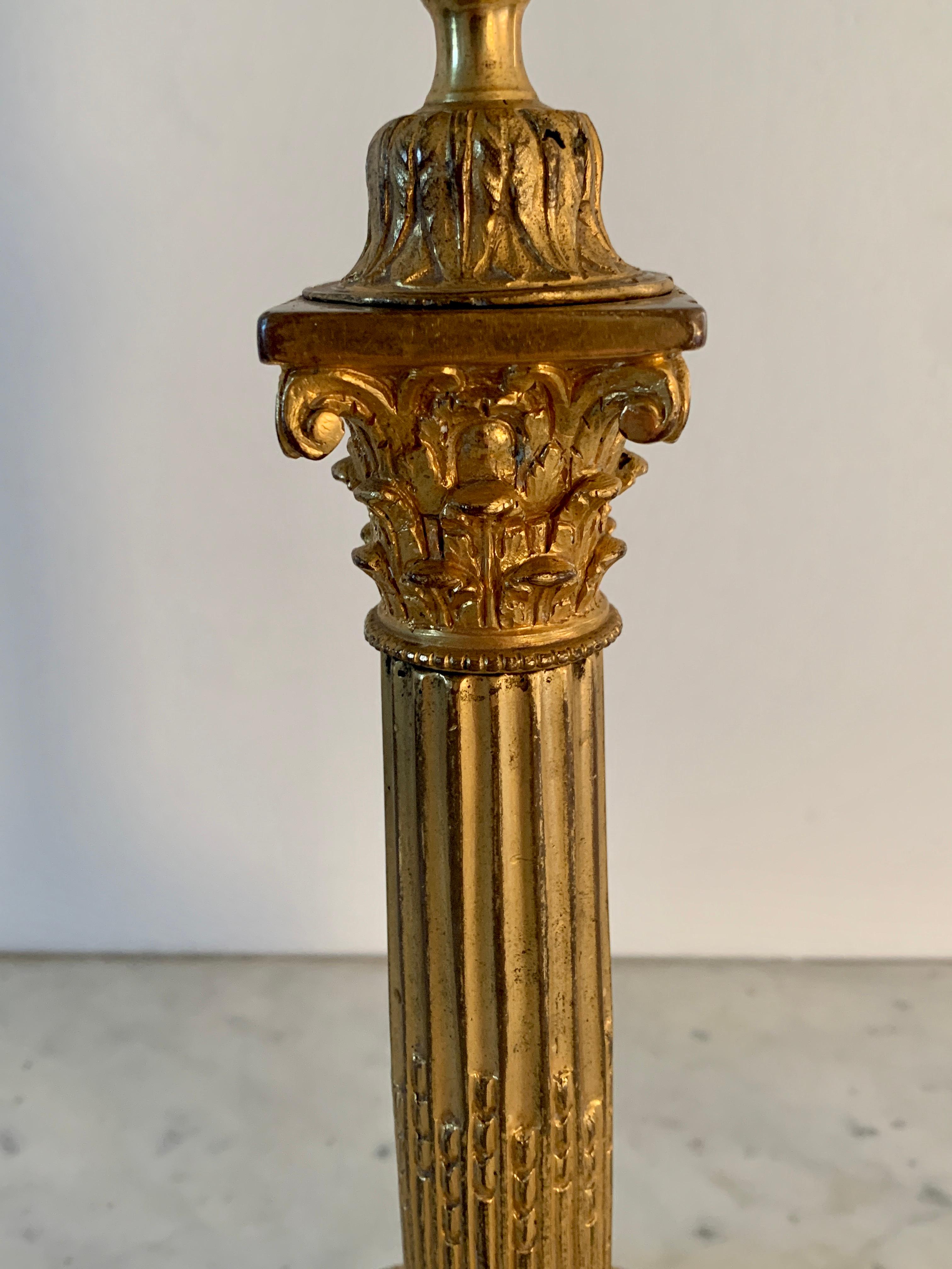 19th Century Grand Tour Italian Corinthian Column Bronze Candle Holders, Pair For Sale 4
