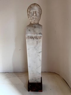 19th Century Grand Tour Marble Bust of Heraclitus with Greek Inscription