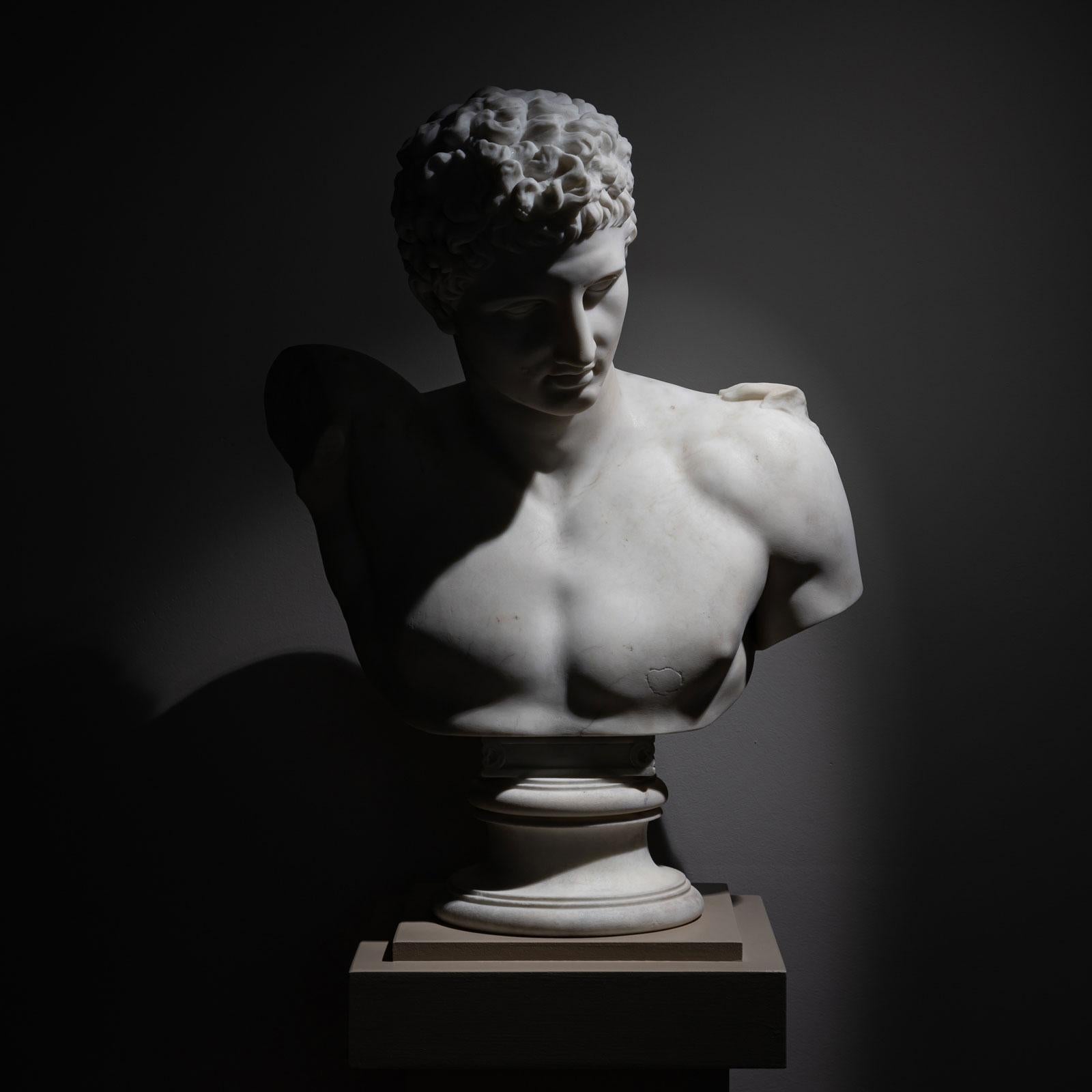 Busto de mármol de Hermes de Olimpia del siglo XIX, Italia en venta 7