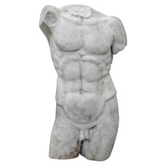 Vintage 19th Century Grand Tour Marble Nude Torso Sculpture Life Size