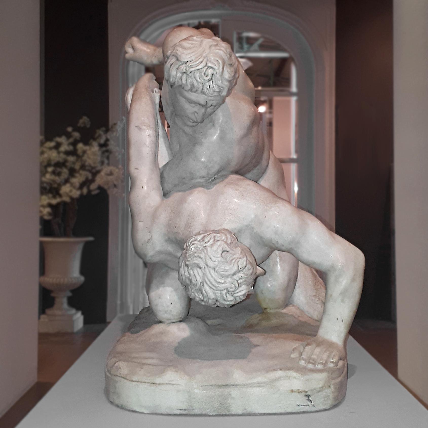 Carved 19th Century Grand Tour Marble Sculpture after the Antique Uffizi Wrestlers