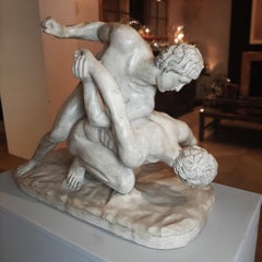 sculpture en marbre du Grand Tour du 19ème siècle d'après les lutteurs antiques des Uffizi