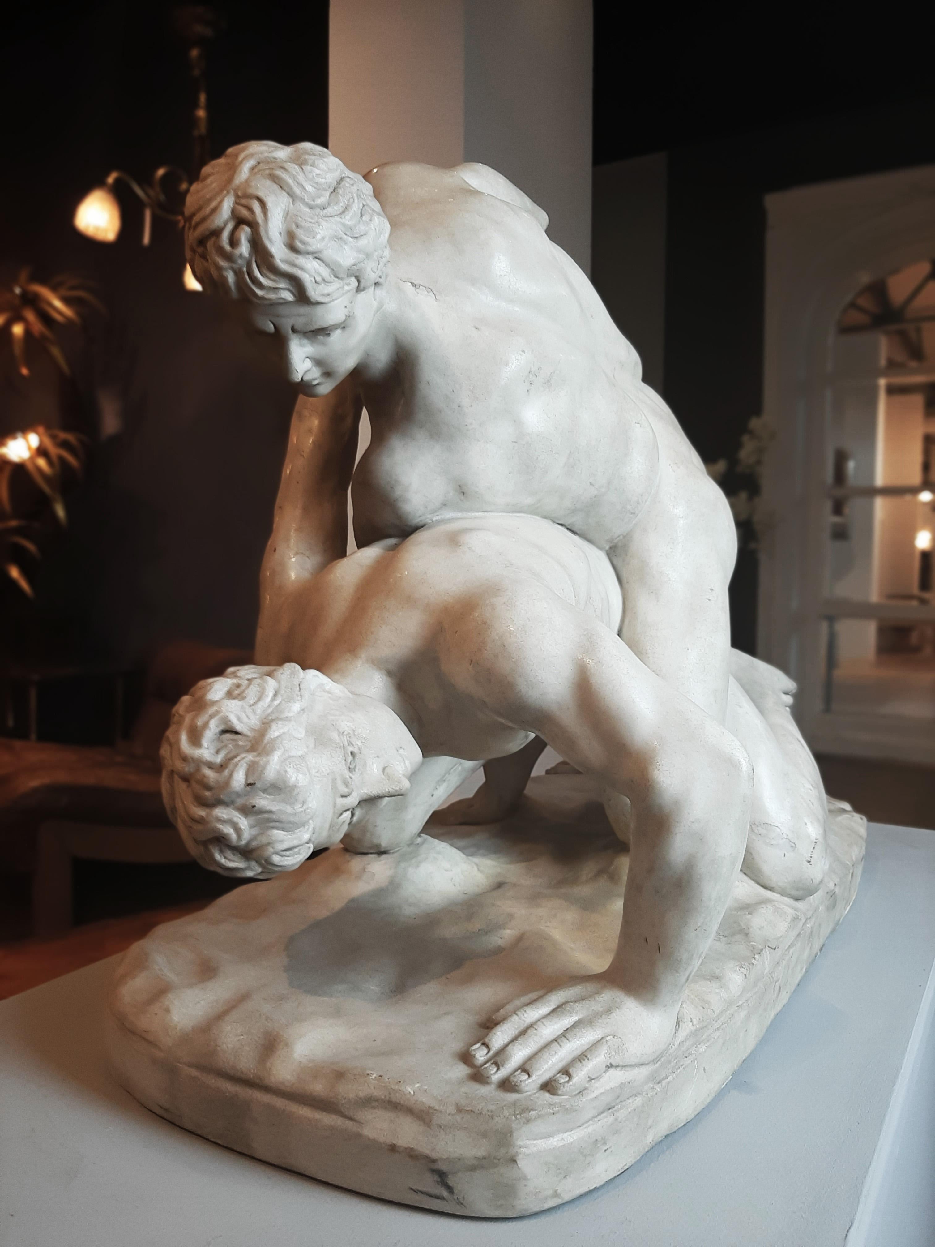 Carrara Marble 19th Century Grand Tour Marble Sculpture after the Antique Uffizi Wrestlers