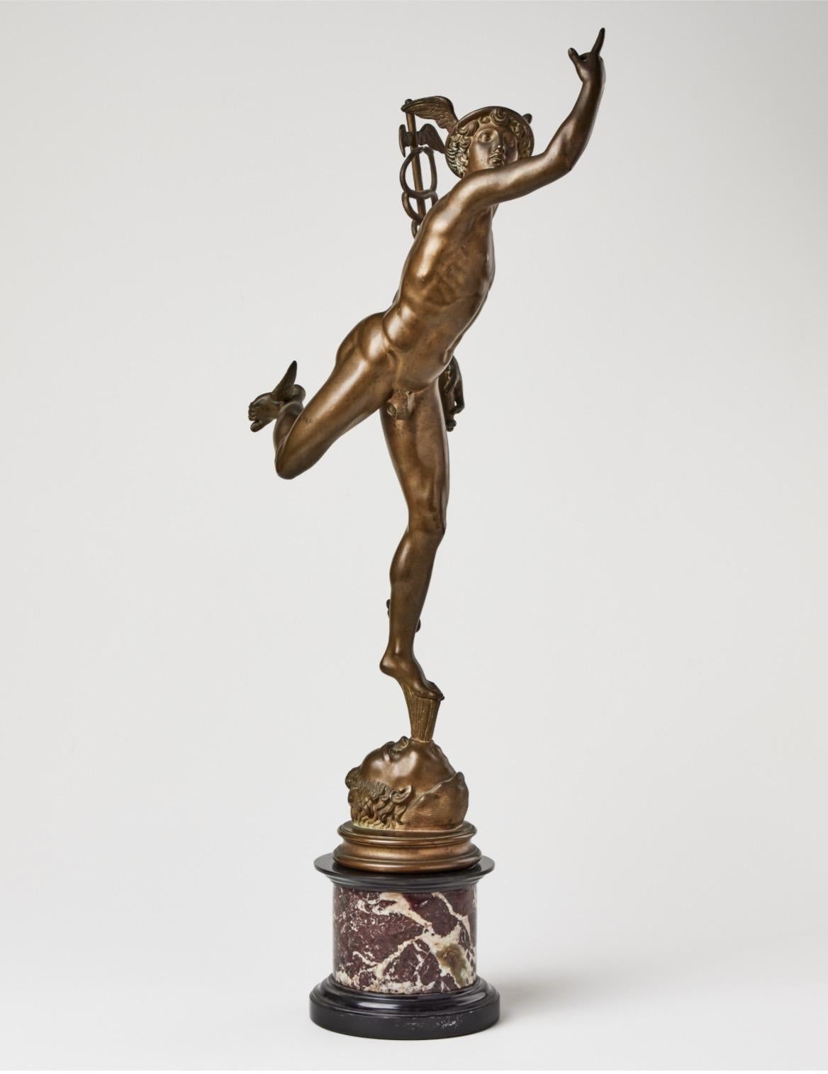 Patinated 19th Century Grand Tour Mercury Bronze Sculpture after Giambologna by Benedetto 