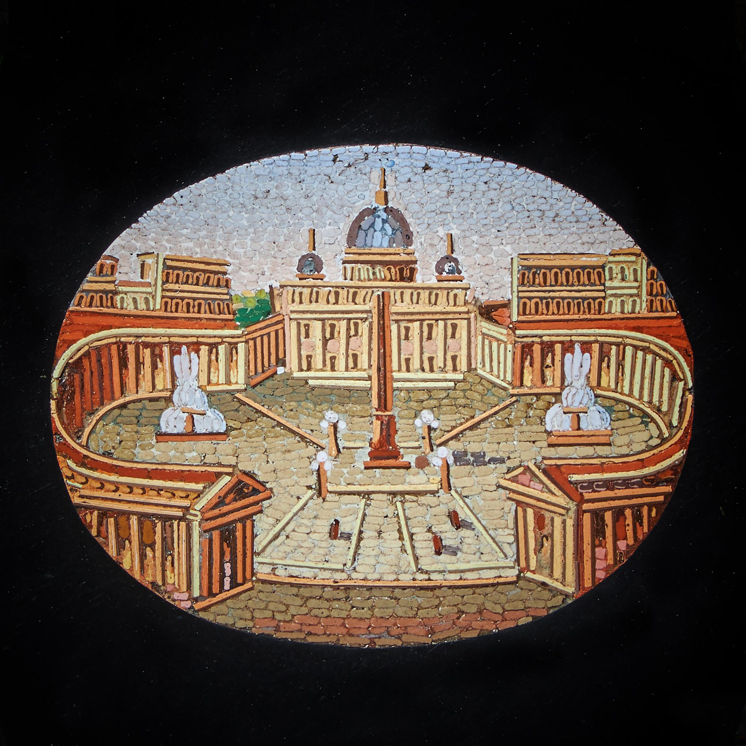 Tabla de micromosaico del Grand Tour del siglo XIX que representa la arquitectura italiana Mármol negro belga en venta