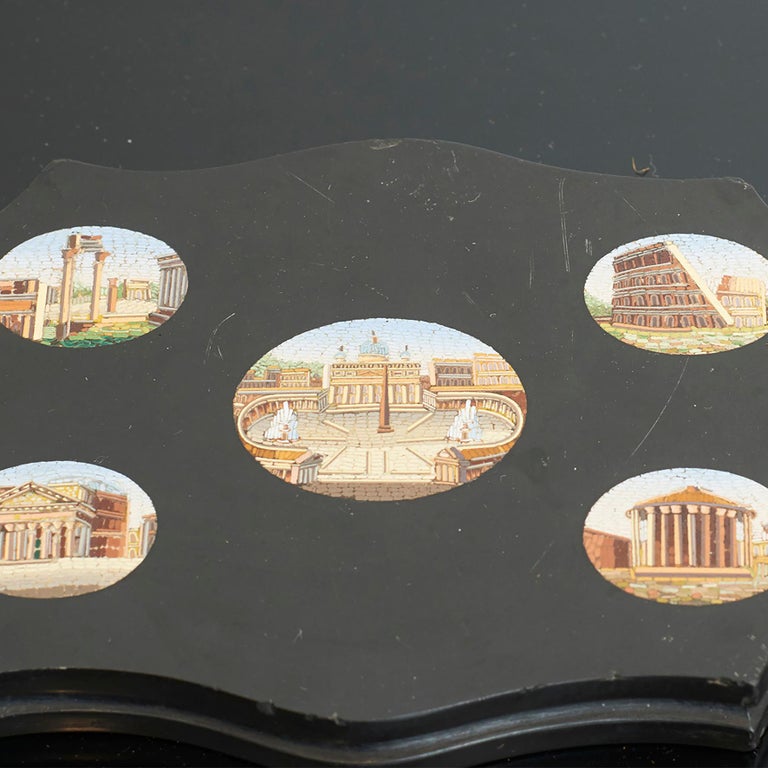 19th Century Grand Tour Micro Mosaic Tablet with Roman Views For Sale 1