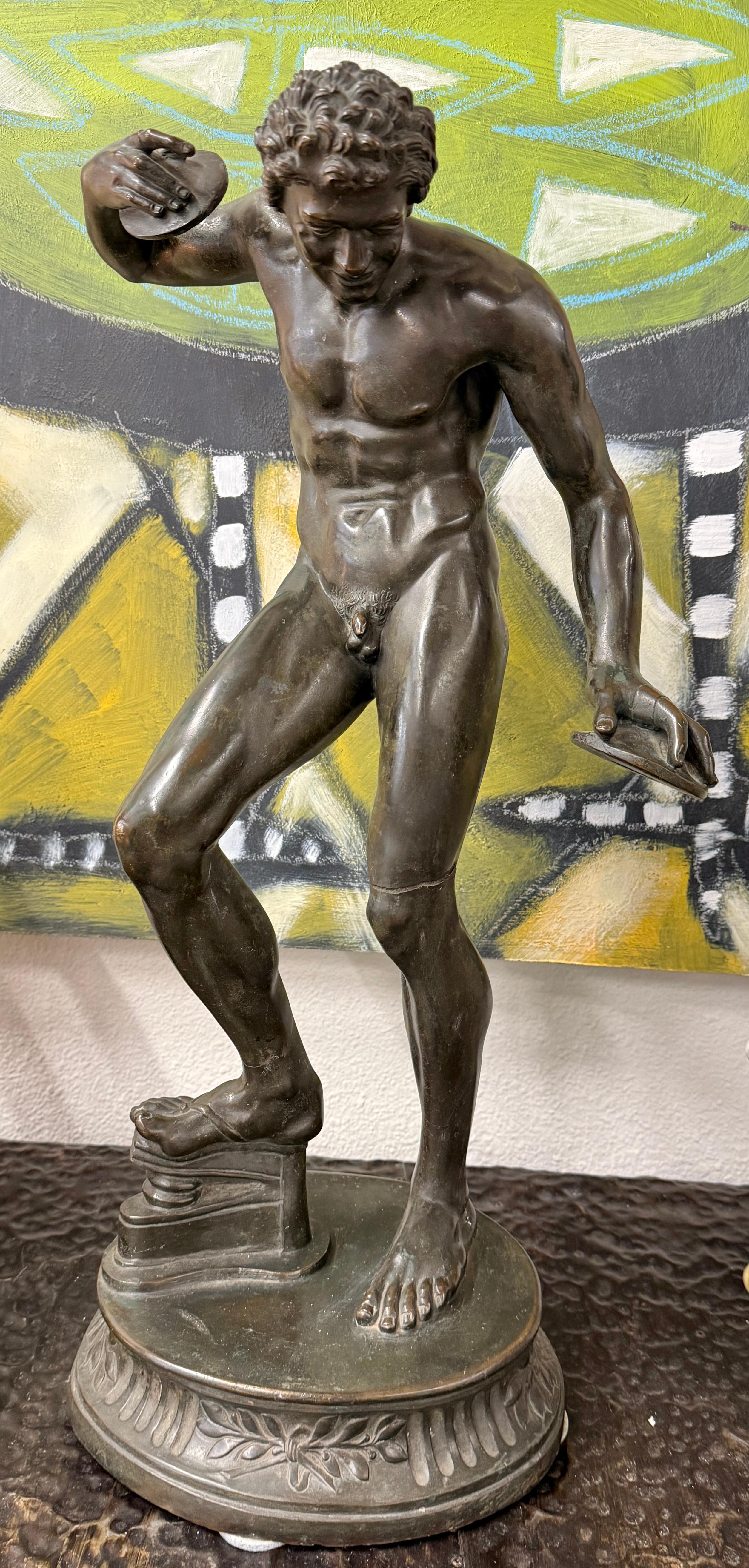 19th Century Grand Tour Neo Classical Bronze of Dancing Faun with Cymbals im Angebot 14