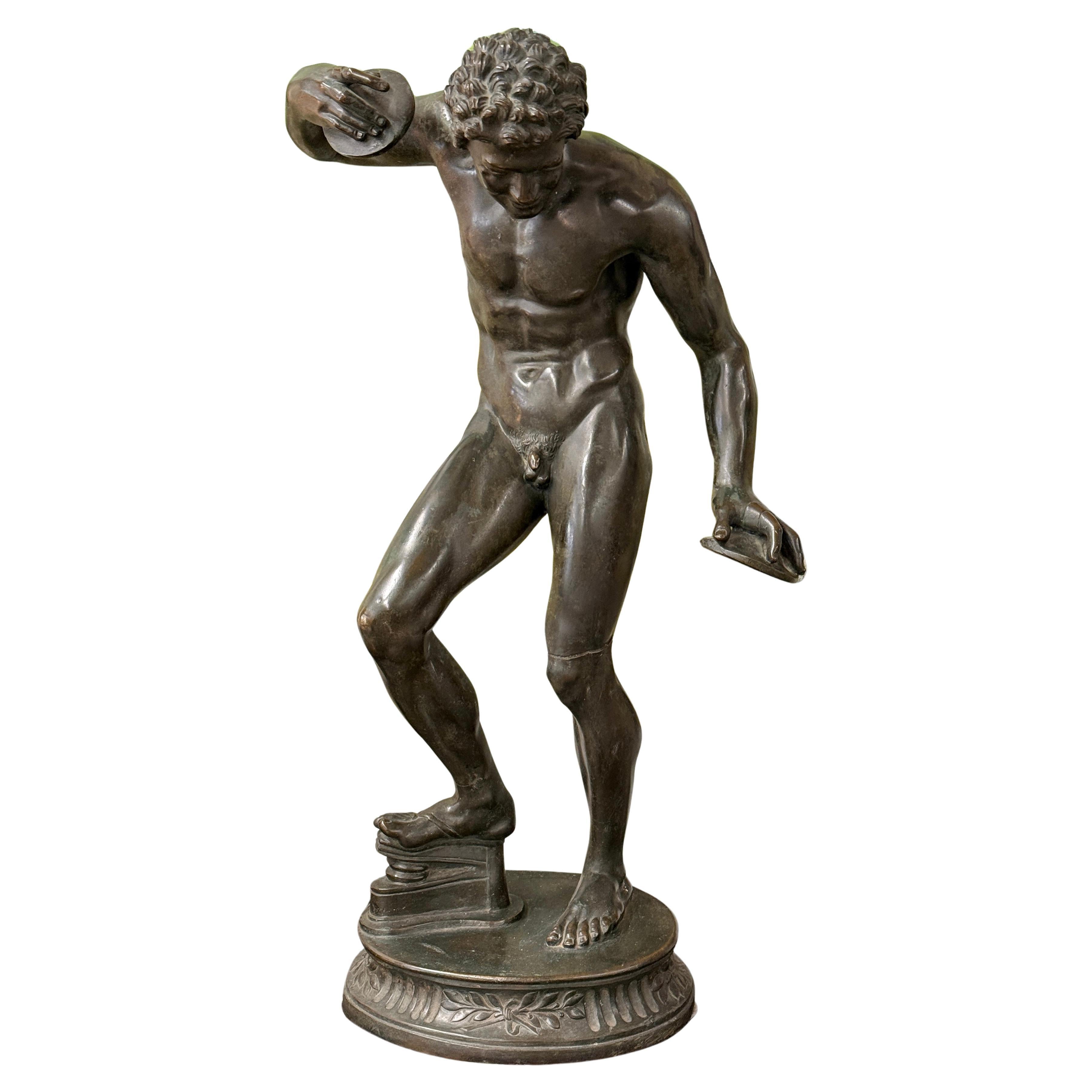 19th Century Grand Tour Neo Classical Bronze of Dancing Faun with Cymbals