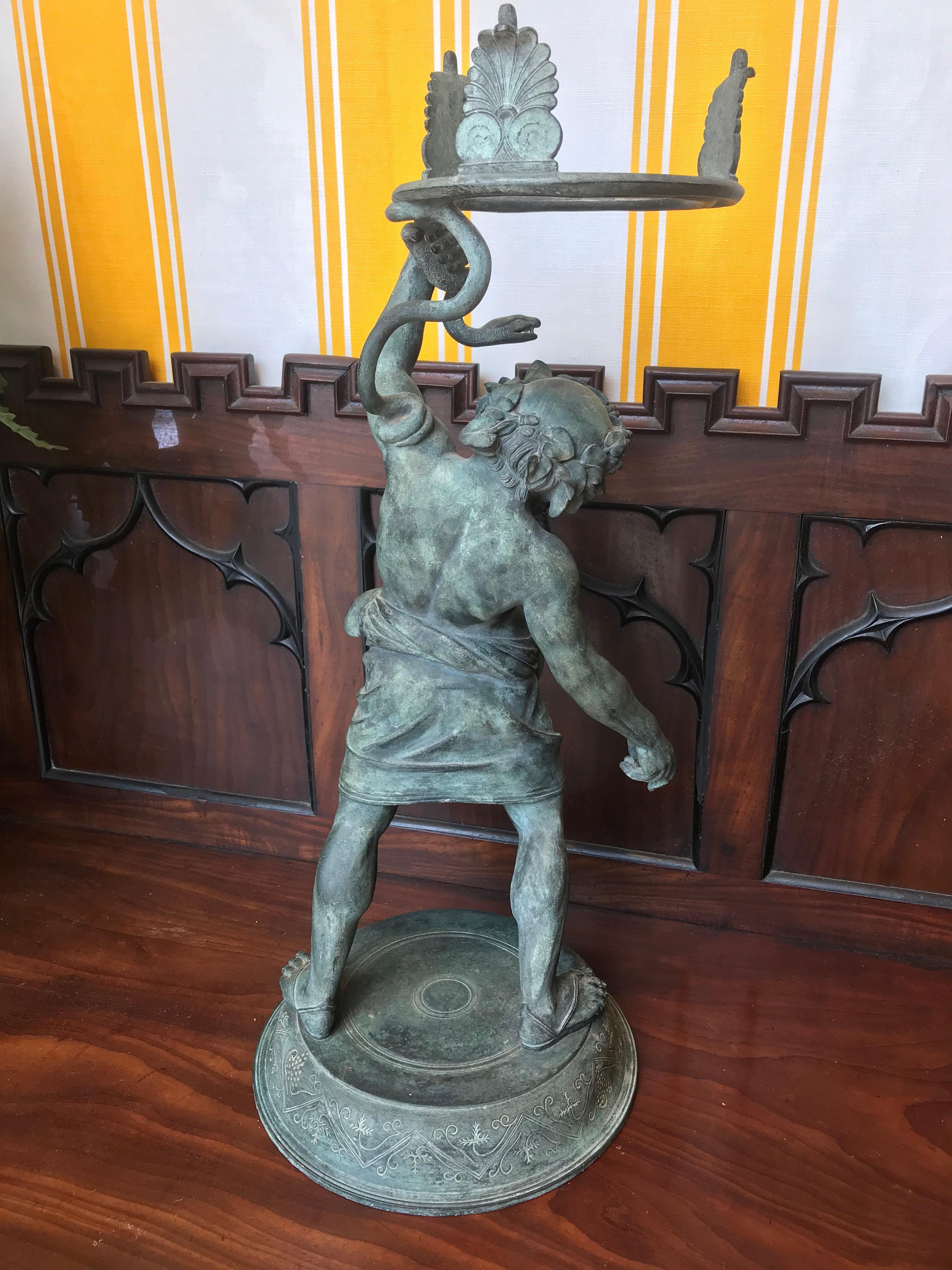 19th Century Grand Tour Patinated Bronze Silenus Lamp For Sale 2