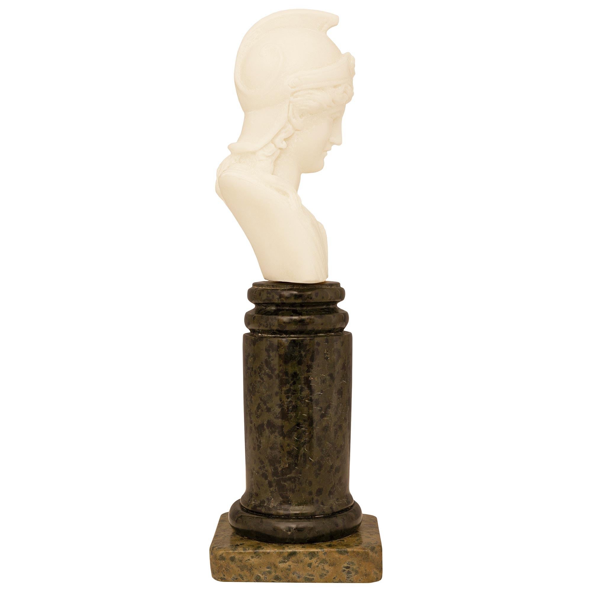 19th century Grand Tour period Alabaster and  Marble bust of Athena In Good Condition For Sale In West Palm Beach, FL