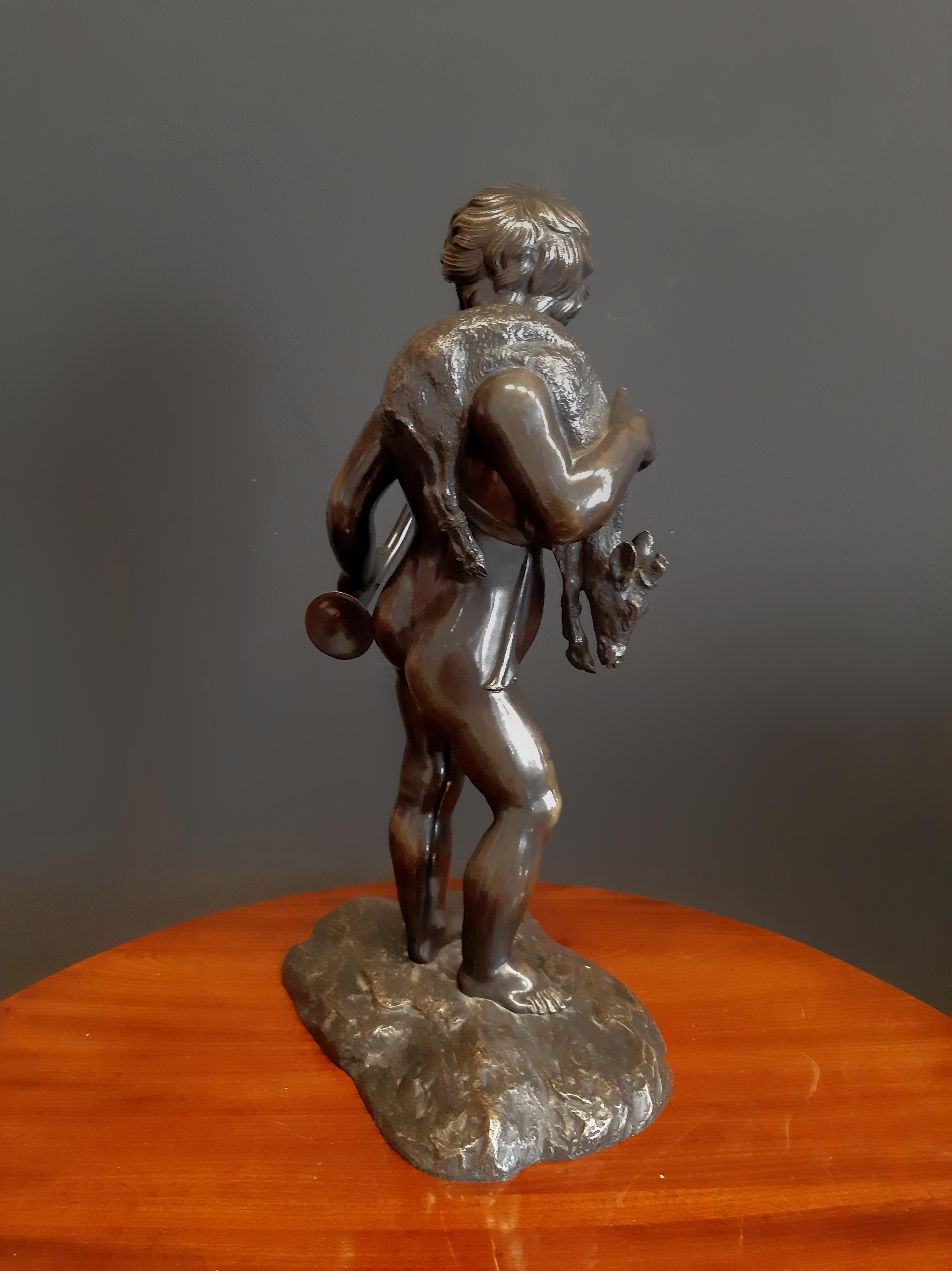 European 19th Century Grand Tour Sculpture of a Putto with Horn and Deer For Sale