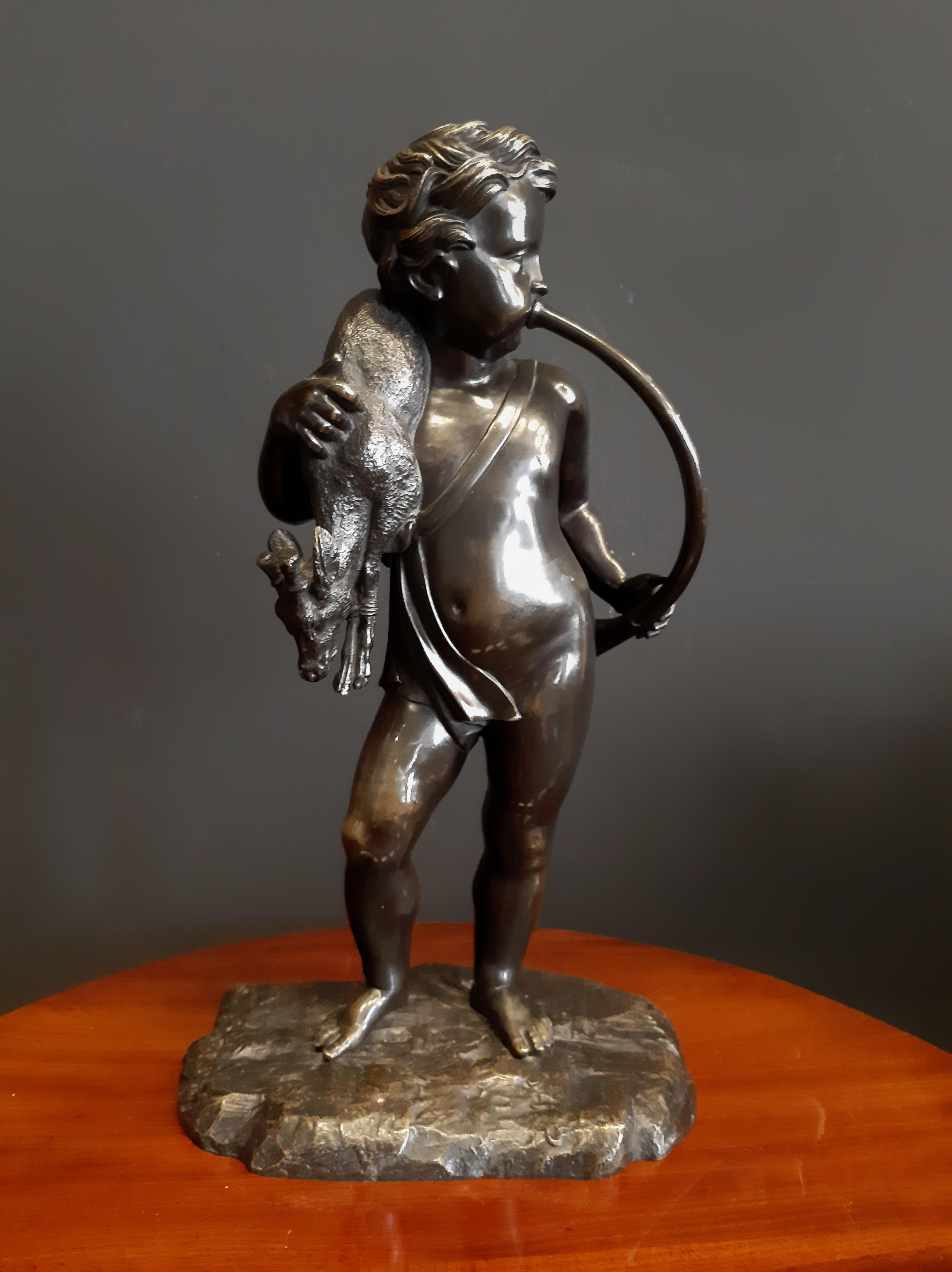 19th Century Grand Tour Sculpture of a Putto with Horn and Deer For Sale 2