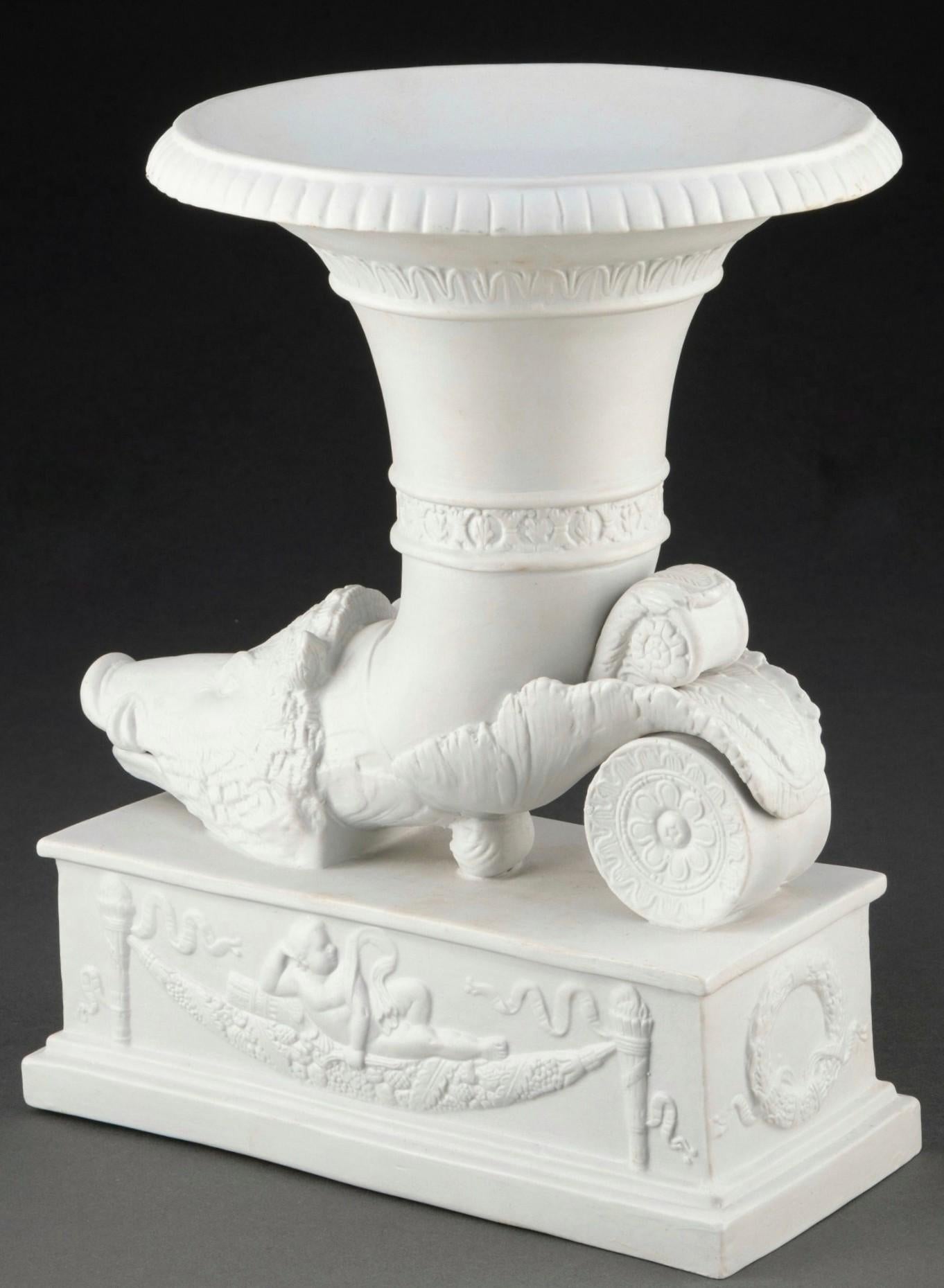 19th Century Grand Tour Style Bisque Porcelain Rhyton Form Vase For Sale 8