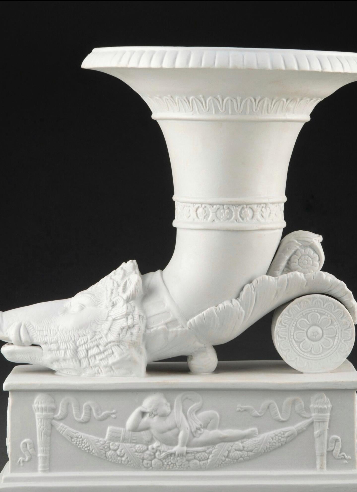 19th Century Grand Tour Style Bisque Porcelain Rhyton Form Vase For Sale 4