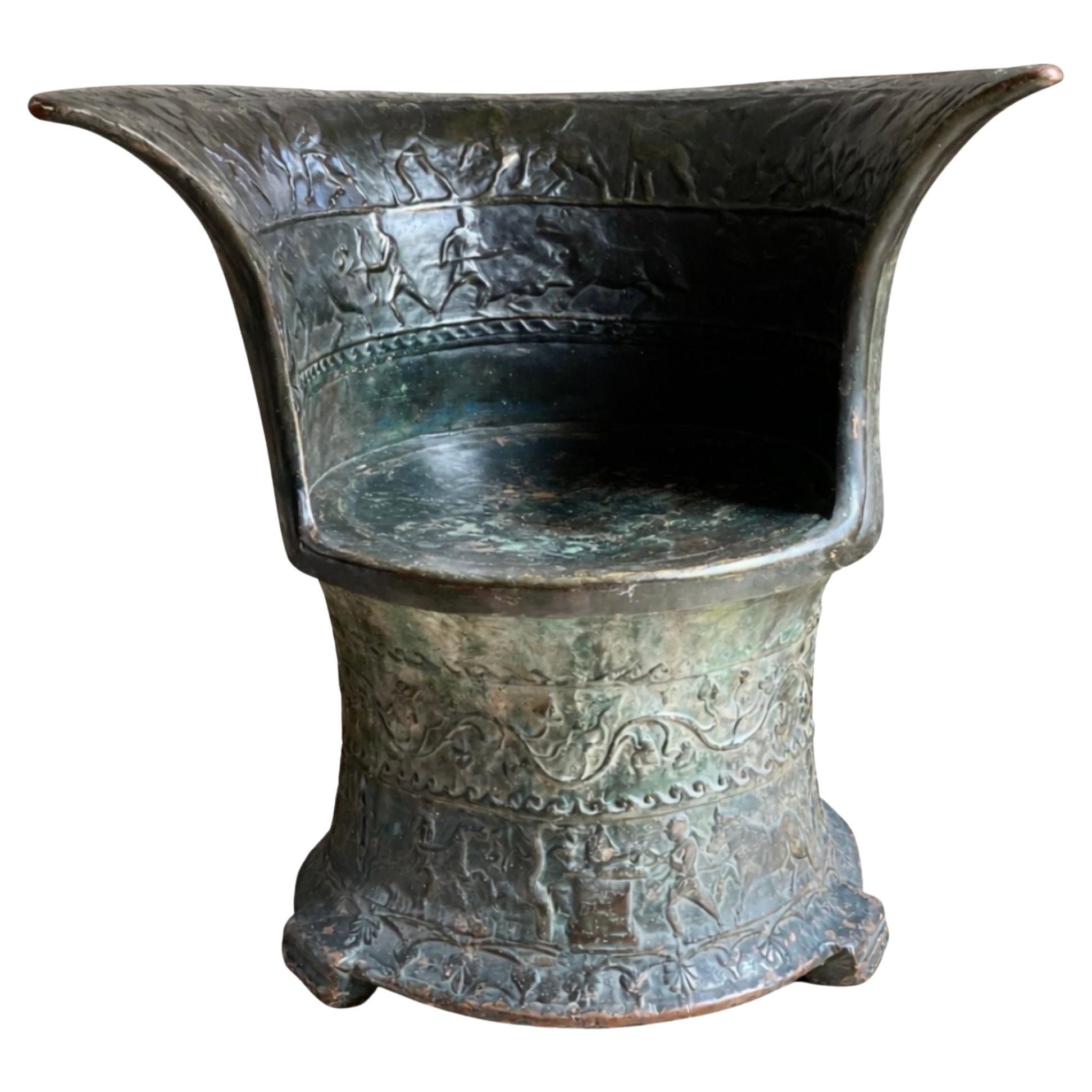 19th Century Grand Tour Throne in Patinated Terracotta Mythological Relief