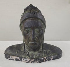 19th Century Grand Tour Verdigris Bronze Bust of Dante Alighieri / Marble Plinth