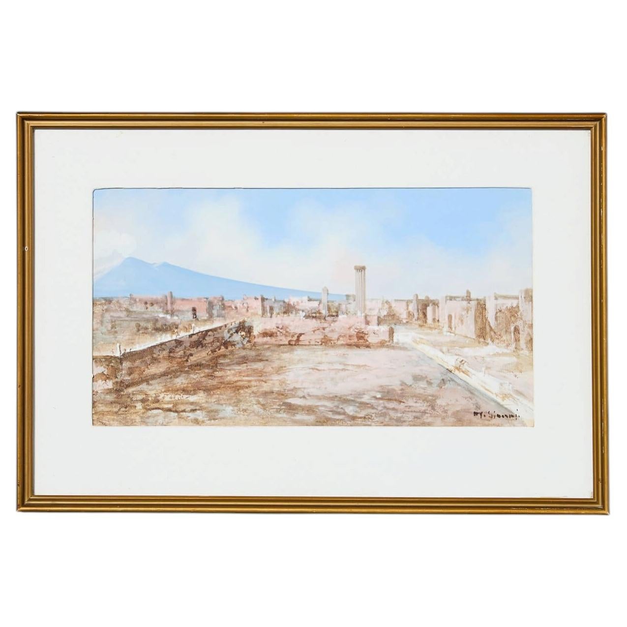 Aquarelle du Grand Tour du 19e siècle représentant le Foro Civile Pompeii en vente