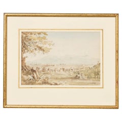 19th Century Grand Tour Watercolour of Pompeii