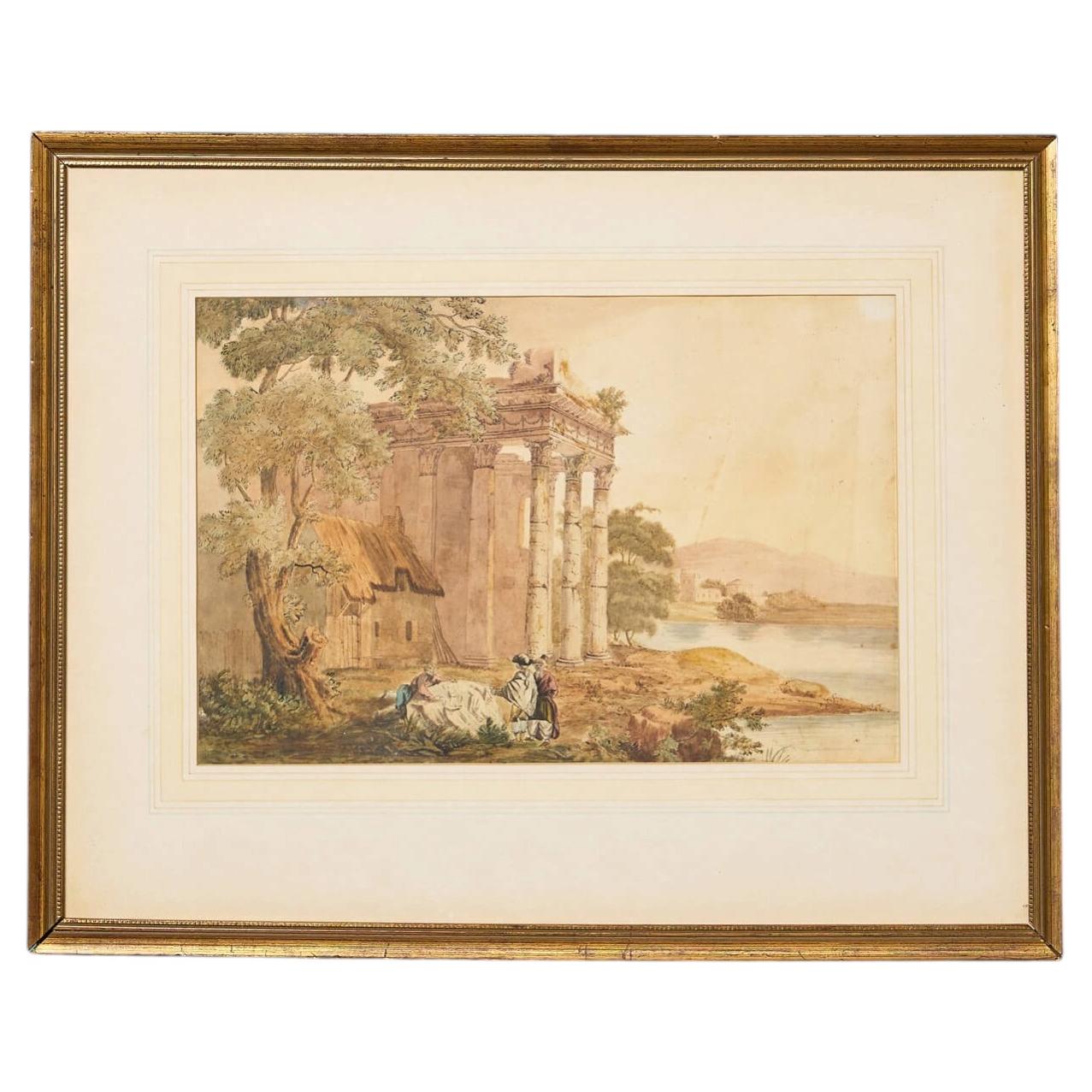 19th Century Grand Tour Watercolour of Roman Ruins