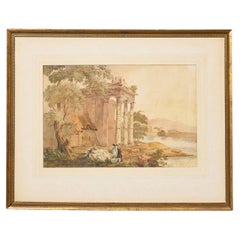 Aquarelle du Grand Tour du 19e siècle représentant des ruines romaines