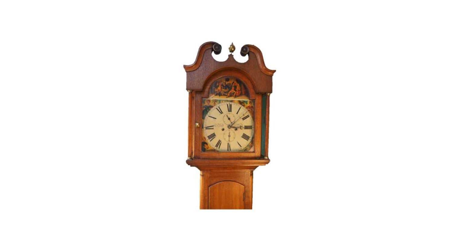19th Century Grandfather Clock in Oak with Painting Scene from Tam O' Shanter In Good Condition For Sale In Perth, GB