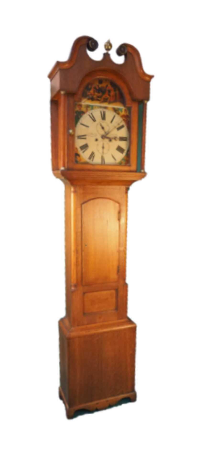 19th Century Grandfather Clock in Oak with Painting Scene from Tam O' Shanter For Sale 1