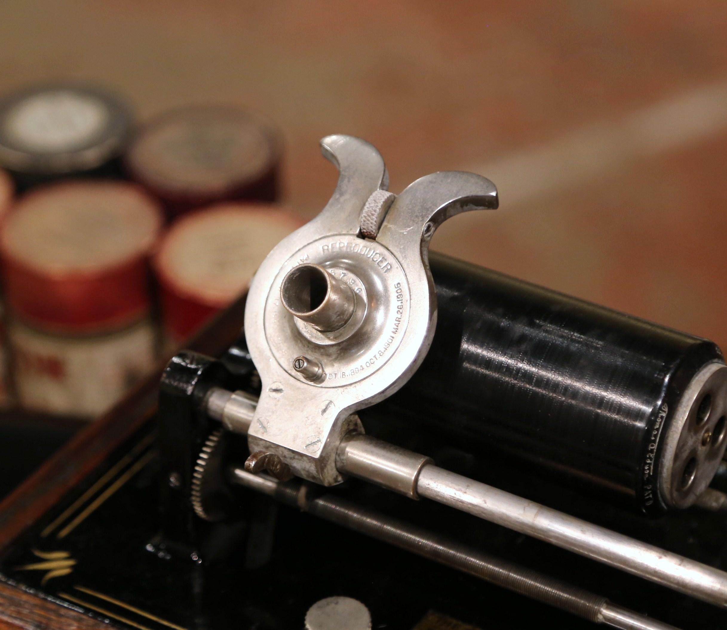 American 19th Century Graphophone by the Columbia Phonograph Co. with Casing and Rolls