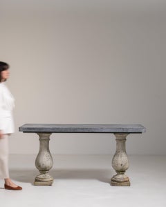 19th Century Gray Cast Iron Neoclassical Console Table with Blue