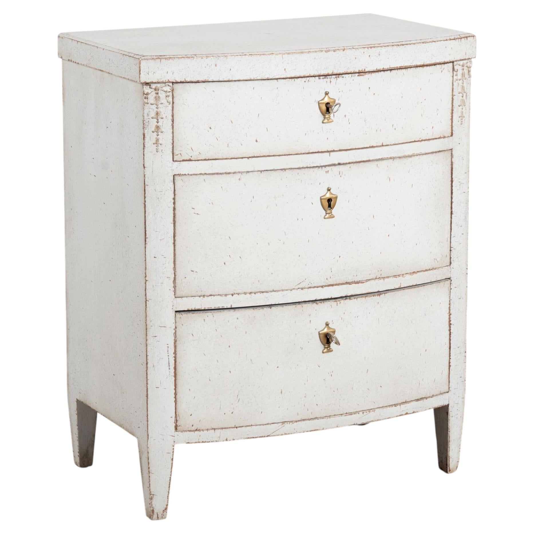 19th Century Gray Danish Bow Front Small Chest of Three Drawers or Nightstand For Sale