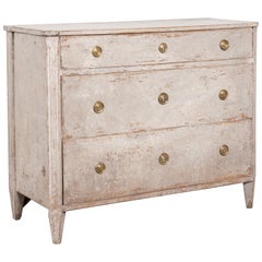 Antique 19th Century Gray Painted Swedish Pine Chest of Three Drawers