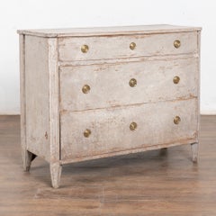 19th Century Gray Painted Swedish Pine Chest of Three Drawers
