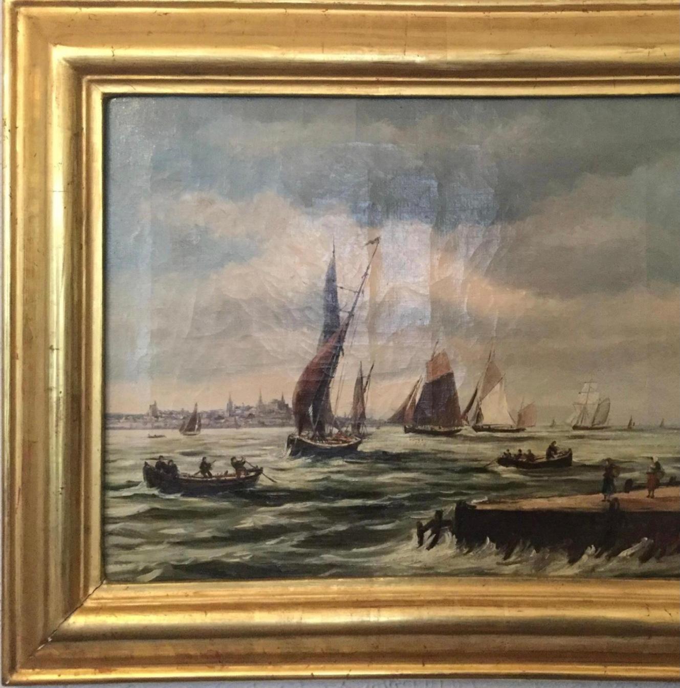 19th Century Great English Marine Sailboat Oil Painting 1
